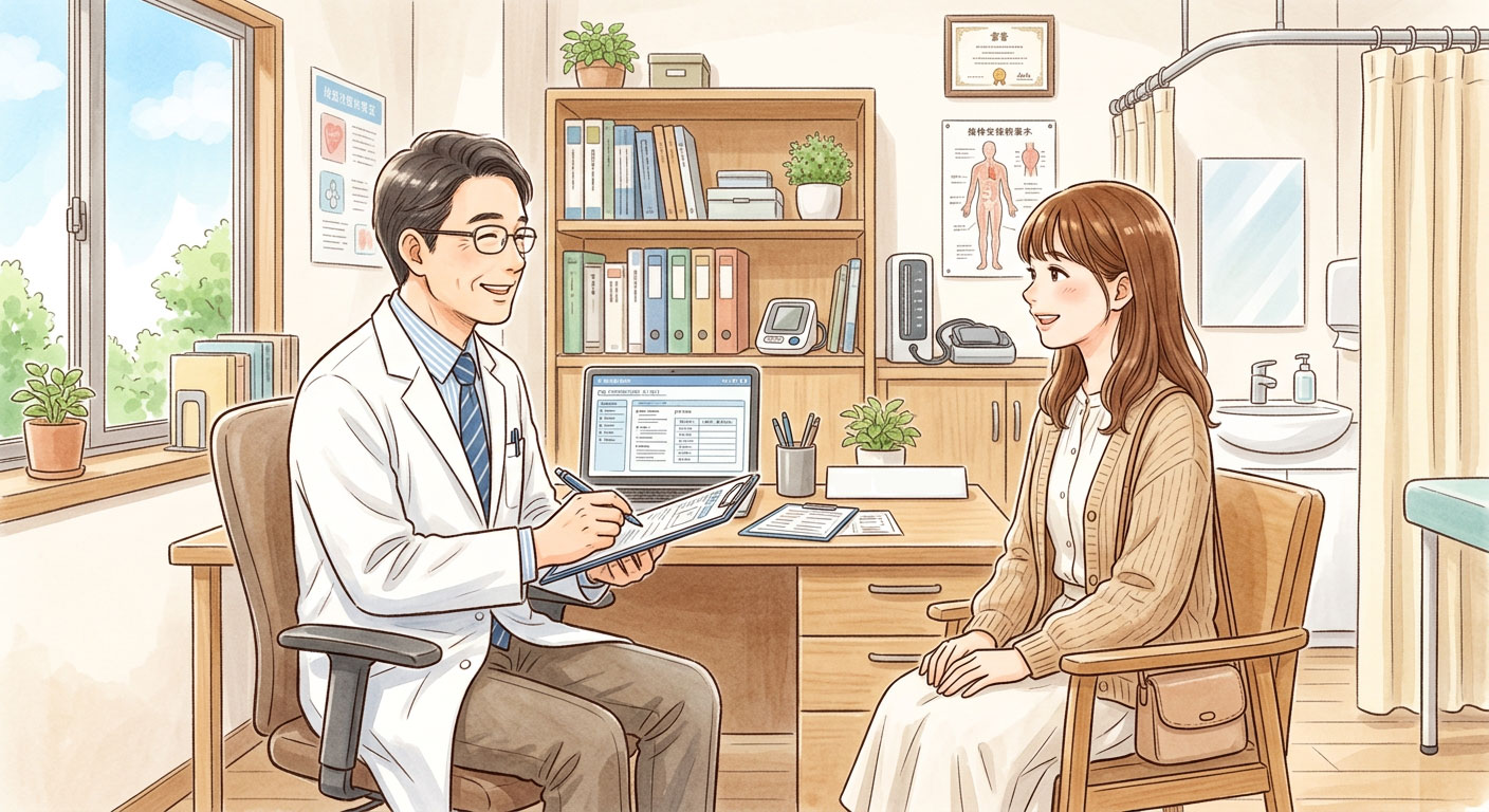 医師と患者が穏やかに話している診察室のシーン